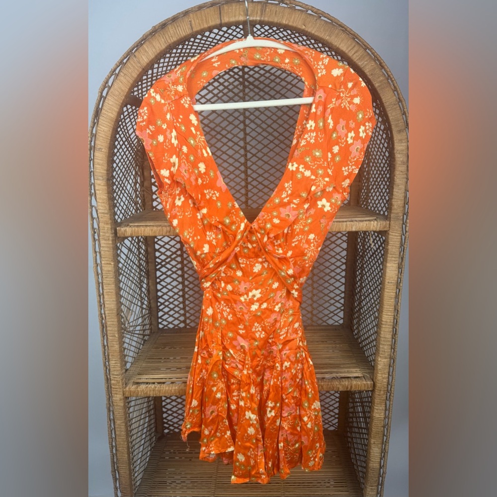 Free People Womens It Takes Two Wrap Mini Dress Peach Combo Medium NWT $128 - Picture 3 of 5